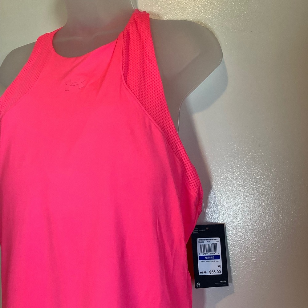 Under Armour Armour Sport 2-in-1 Built n Bra Tank Neon Pink HeatGear XL 1356299 - Picture 3 of 16